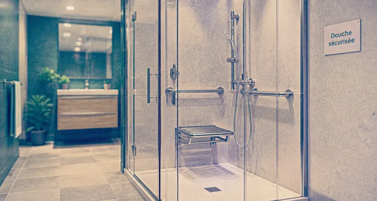 Cabine douche senior sécurisée : barres d’appui et sol antidérapant