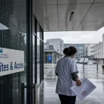Centre hospitalier intercommunal : perron et accès CHI, porte vitrée