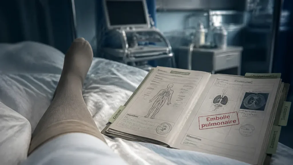 Embolie pulmonaire risques : jambe, dossier médical, urgence vitale