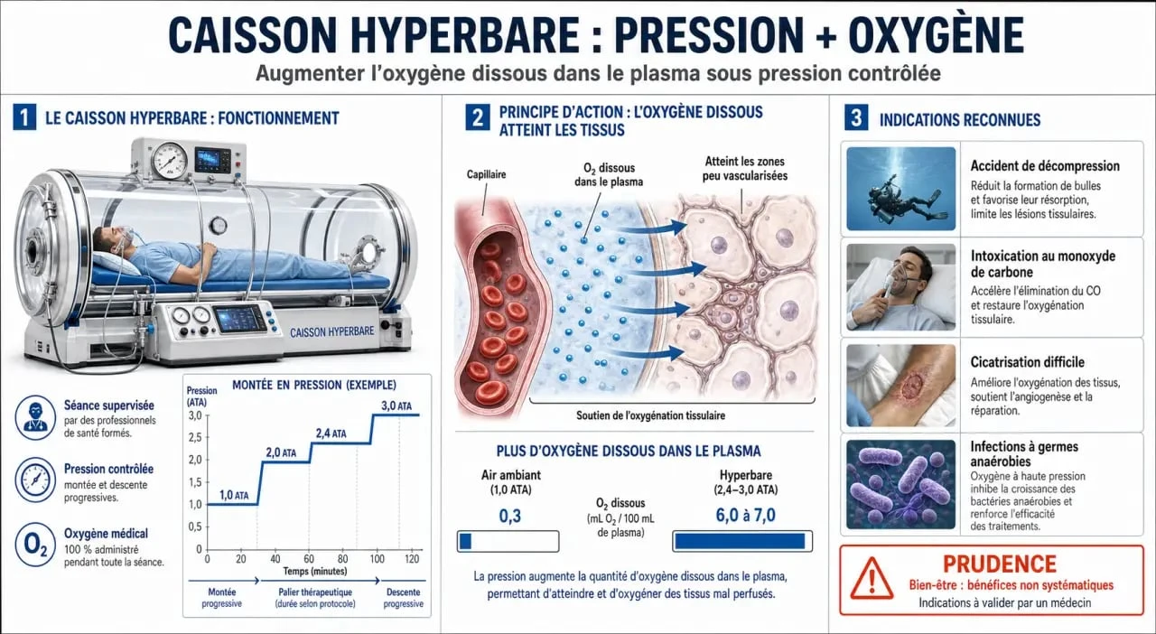 Les bienfaits du caisson hyperbare expliqués par une infographie médicale