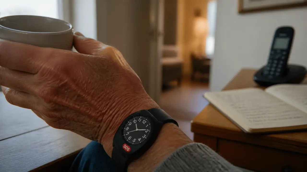 Montre alarme senior sans abonnement avec bouton SOS visible