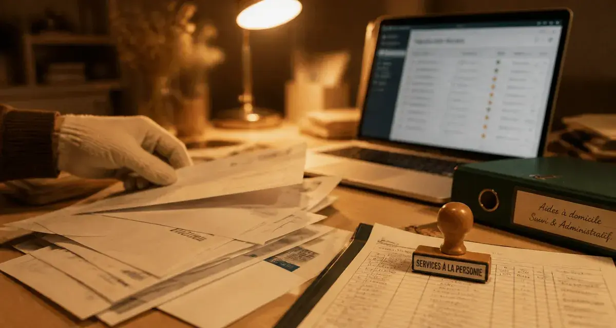 Aide administrative à domicile tarif : tri factures et courriers sur bureau