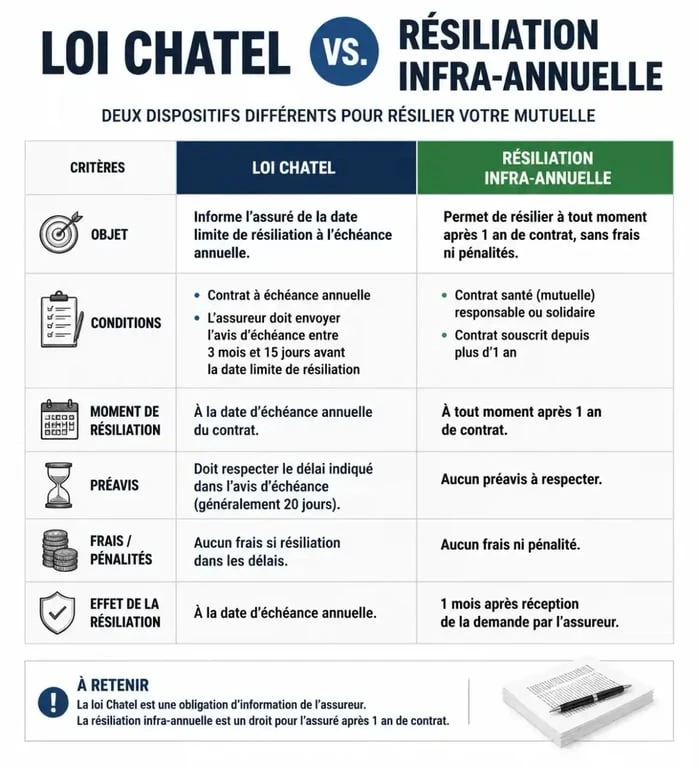 Comparatif loi Chatel et résiliation infra-annuelle pour mutuelle santé