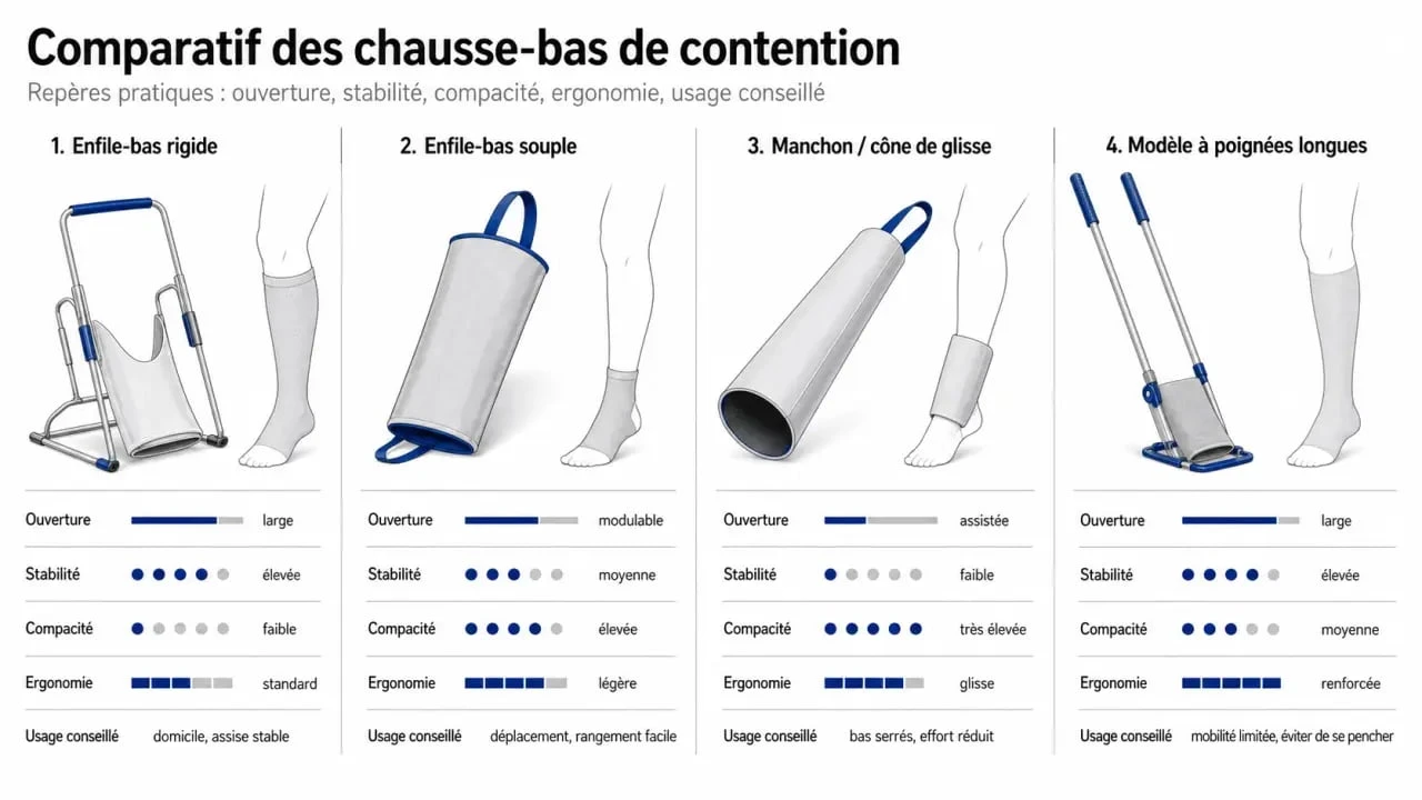 Comparatif des chausse bas de contention selon le type d’accessoire et le profil d’usage