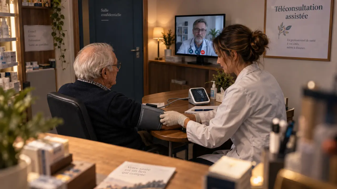 Téléconsultation pharmacien en pharmacie avec équipement connecté