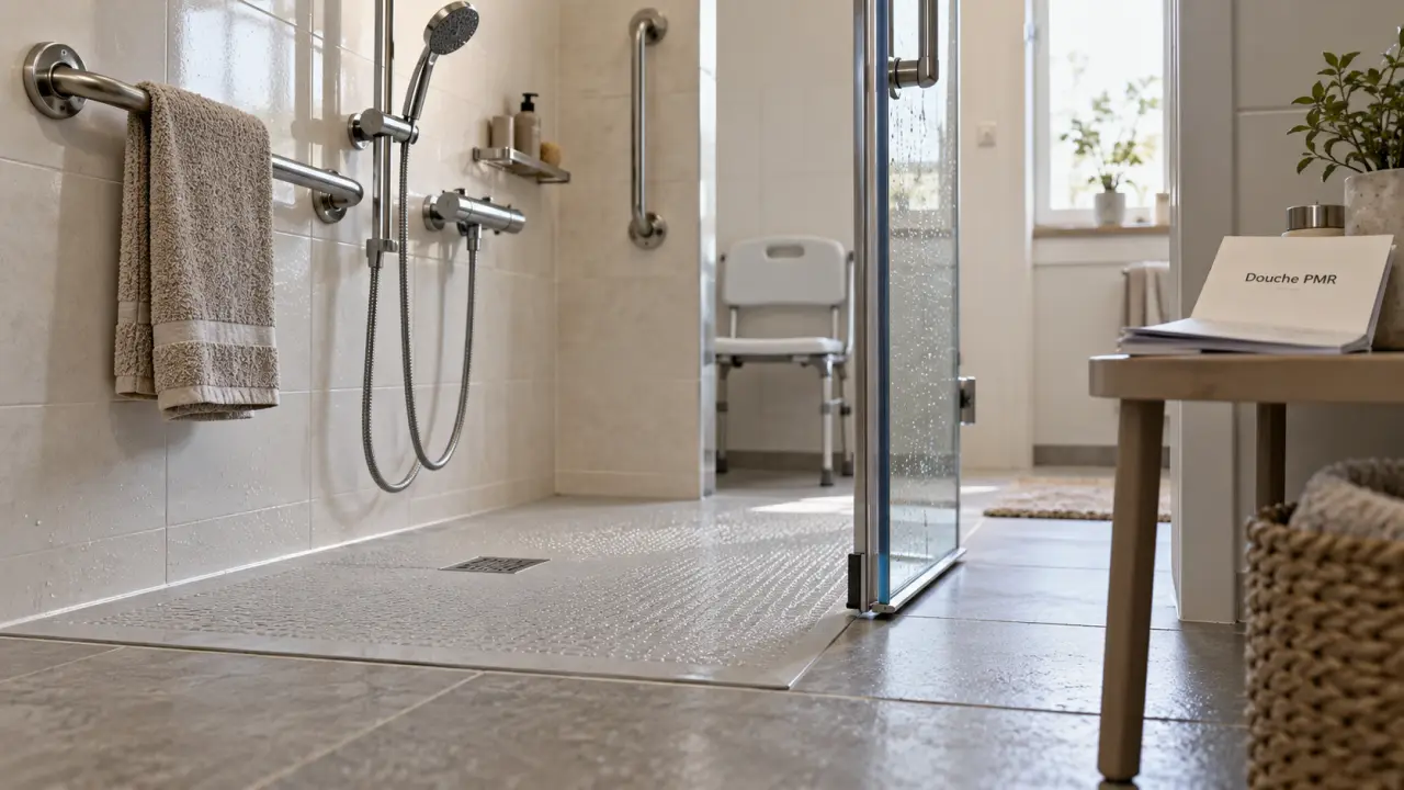 Aide pour douche italienne pour handicapé en salle de bain PMR