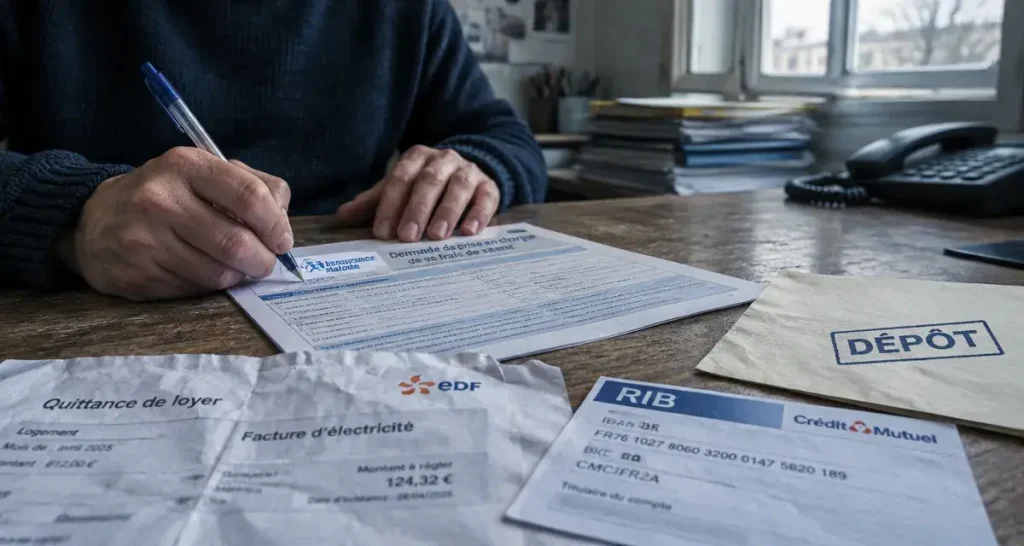 Assurance maladie sans activité professionnelle : dossier de résidence sur un bureau