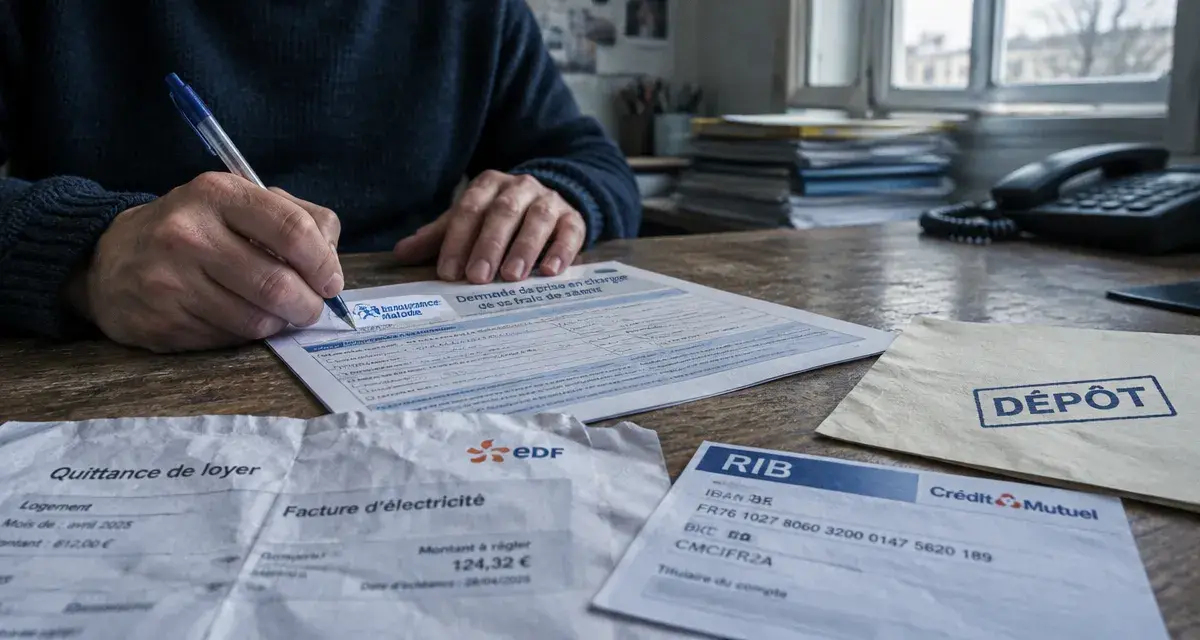Assurance maladie sans activité professionnelle : dossier de résidence sur un bureau