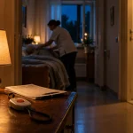 Garde de nuit senior de nuit : présence et veille éveillée en intérieur