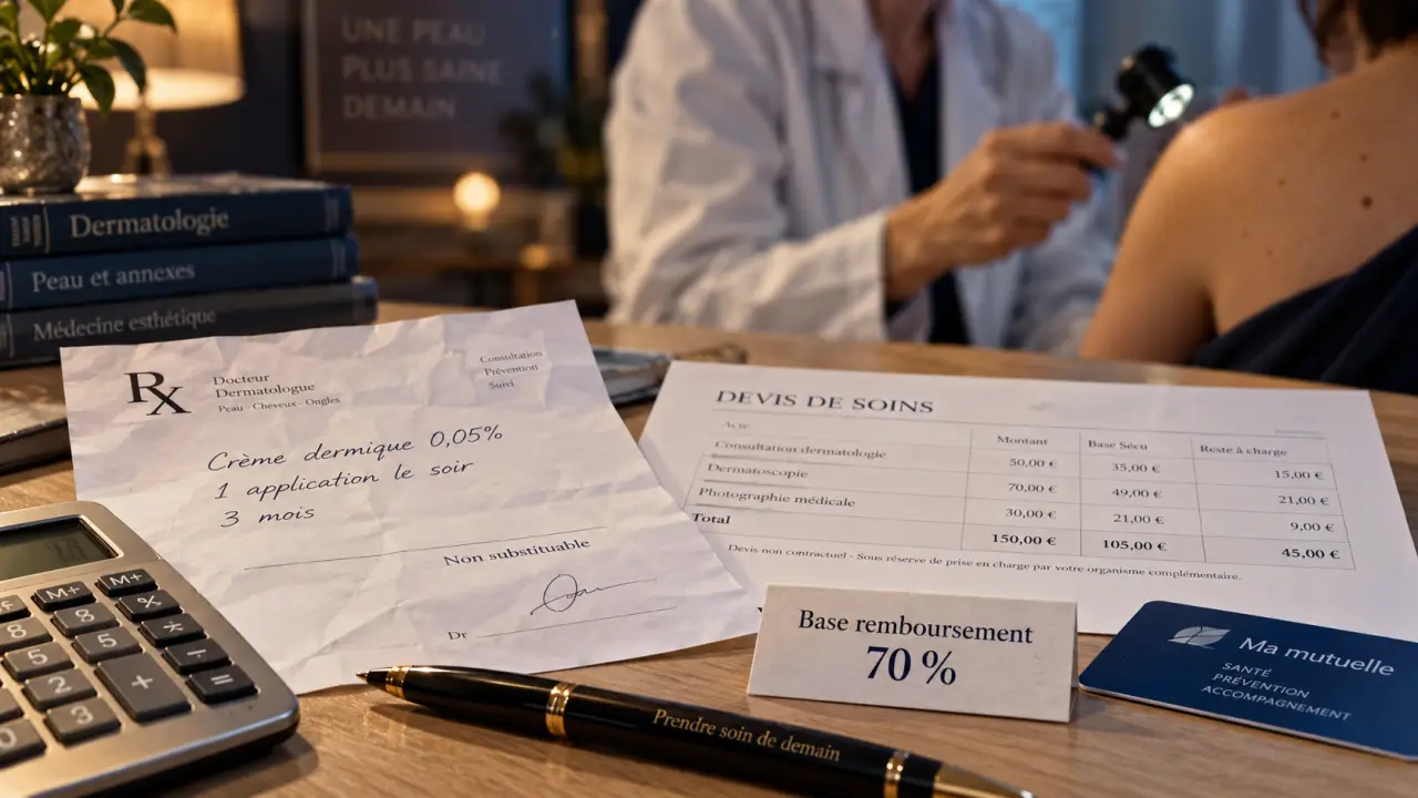 Remboursement dermatologue : 70% base, 2 € déduits et dépassements